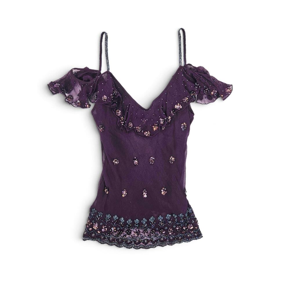 Y2k Silk Fairycore Top Beaded Purple Whimsigoth Adrianna Papel - Size Medium